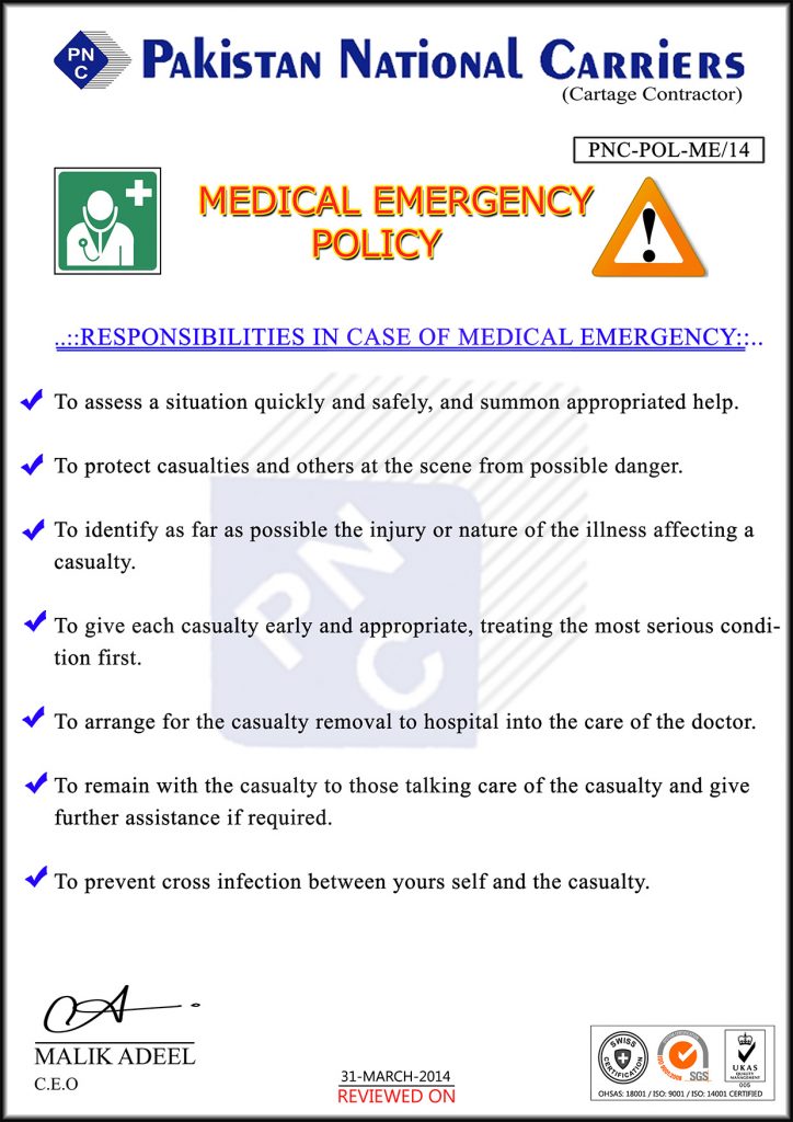 Medical Emergency Policy | PNC